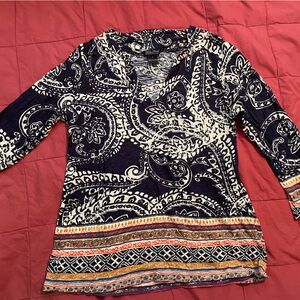Lucky Brand 
Navy and Cream Paisley Top